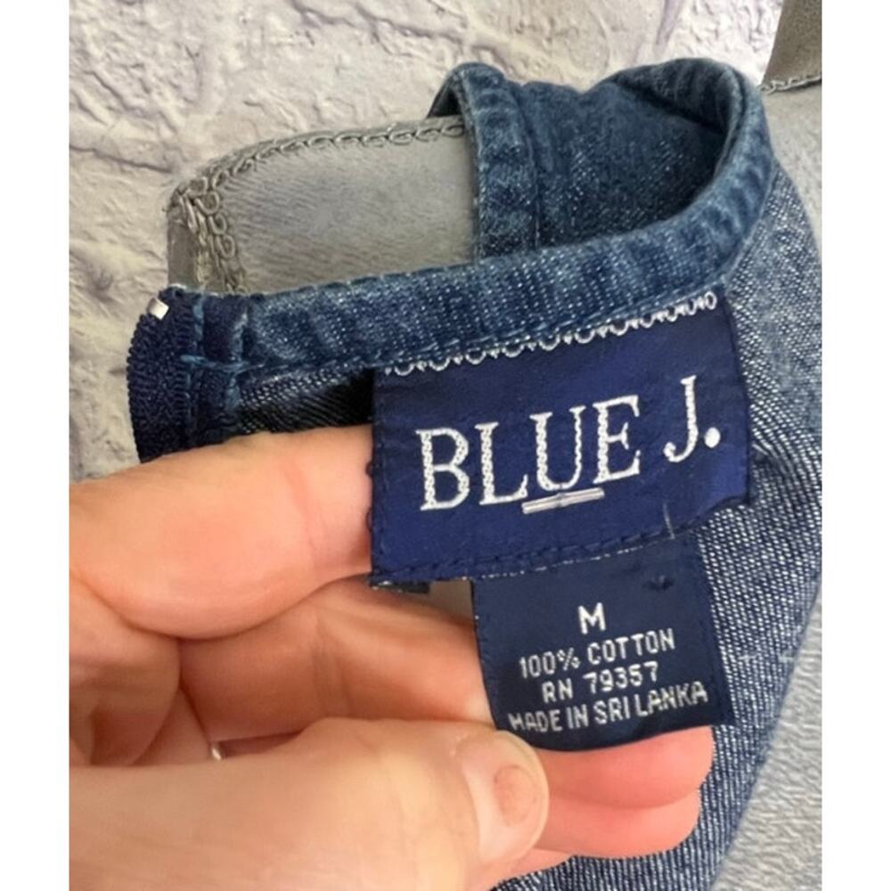 Vintage Blue J. Comfy Denim Chambray Jumper Dress with Embroidered Leaf Motif - Picture 6 of 11